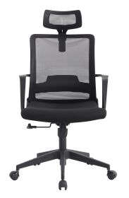 Allison Office Chair; Nylon Base; Adjustable Headrest -Black