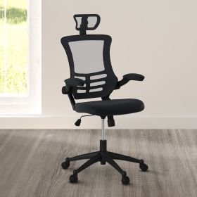 Techni Mobili Modern High-Back Mesh Executive Office Chair with Headrest and Flip-Up Arms; Black