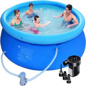 Inflatable Swimming Pool Above Ground with Electric Air Pump & Filter Pump, Repair Kit Accessories Ring Round Pools for Outdoor Garden Lawn Backyard F