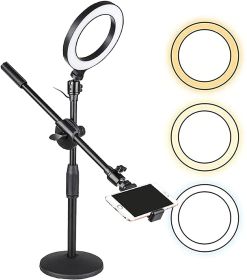 6'' Ring Light Overhead Phone Mount LED Circle Lights 360Â¬âˆž Adjustable Shooting Arm Dimmable for Video Recording; Live Streaming; YouTube; Makeup; Ins