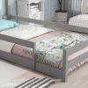 Twin Size Wood bed with House-shaped Headboard Floor bed with Fences,Grey