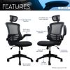 Techni Mobili Modern High-Back Mesh Executive Office Chair with Headrest and Flip-Up Arms; Black