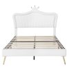 Queen Size Upholstered Bed Frame with LED Lights,Modern Upholstered Princess Bed With Crown Headboard,White