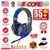 Gaming Headset for PS4 PC One PS5 Console Controller; Noise Cancelling Microphone Over Ear Stereo Headphones with Mic; LED Light; Bass Surround; Earmu