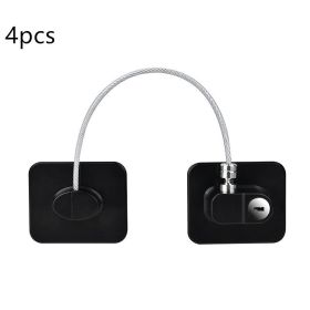 Window Security Chain Lock Window Cable Lock Restrictor Multifunctional Window Lock Door Security Guard for Baby Safety 1Pcs (Option: Black Square4pcs)