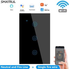 Zero Fire  Single Fire Universal Graffiti Smart Tuya USAustralian Wifi Touch Wall Switch Panel (Option: Black-3open-US)