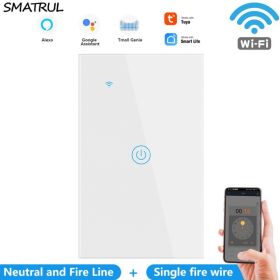 Zero Fire  Single Fire Universal Graffiti Smart Tuya USAustralian Wifi Touch Wall Switch Panel (Option: White-1open-US)