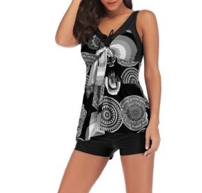 Women 2 Piece Tank Top with Boyshorts Bottoms Tankini Set Bathing Suits (Color: Black, size: 2XL)