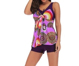 Women 2 Piece Tank Top with Boyshorts Bottoms Tankini Set Bathing Suits (Color: Purple, size: S)