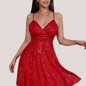 Homecoming Dopamine Sequined Dress, Sexy Spaghetti Strap Backless Club Party Dress, Women's Clothing (Color: Red, size: M(6))