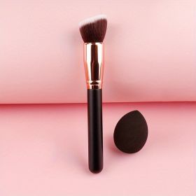 1pc Foundation Brush Contour Brush Powder Brush Ergonomics Handle Reusable Portable Soft Bristle Makeup Brush For Female (Color: Black Oblique Set Of 2)