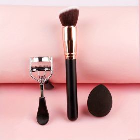 1pc Foundation Brush Contour Brush Powder Brush Ergonomics Handle Reusable Portable Soft Bristle Makeup Brush For Female (Color: Black Oblique 3-piece Set)