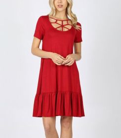 Hot Sale Dress Net Chest Pleated Women's Midi Dress (Color: Red, size: XL)