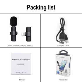 Lavalier Mini Microphone Wireless Audio Video Recording With Phone Charging Wireless Lavalier Microphone Broadcast Lapel Microphones Set Short Video R (Type: For Ios)