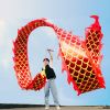 DSJUGGLING 3D Dragon Poi with 340g Weighted Ball & 1.1 Meters Swing Rope - Silk Flowy Shaking & Flinging Chinese Golden Dragon Ribbon Streamer + Trave