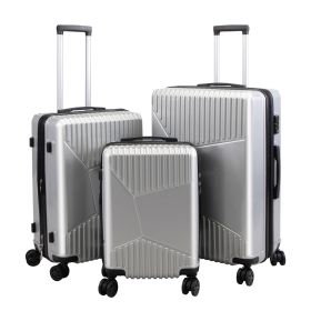 3-Piece Hardshell Luggage, TSA Lock Travel Trolley Suitcase, Expandable Luggage with Spinner Wheels, 20"/24"/28" XH (Color: Silver)