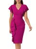 Ruffle Hem Bodycon Dress, Elegant V-neck Flutter Sleeve Dress, Women's Clothing