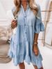 A-Line Midi Denim Dress; Ruffled Hem Denim Skirt; Casual Loose Dress