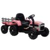 Ride on Tractor with Trailer,12V Battery Powered Electric Tractor Toy w/Remote Control,electric car for kids,Three speed adjustable,Power display, USB