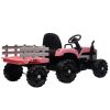 Ride on Tractor with Trailer,12V Battery Powered Electric Tractor Toy w/Remote Control,electric car for kids,Three speed adjustable,Power display, USB