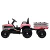 Ride on Tractor with Trailer,12V Battery Powered Electric Tractor Toy w/Remote Control,electric car for kids,Three speed adjustable,Power display, USB