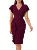 Ruffle Hem Bodycon Dress, Elegant V-neck Flutter Sleeve Dress, Women's Clothing