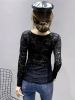 Solid Contrast Lace Blouse, Elegant V Neck Long Sleeve Blouse, Women's Clothing