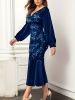 Sequined Mermaid Hem Dress, Elegant Long Sleeve V Neck Dress For Party & Banquet, Women's Clothing